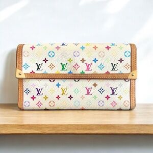 Authentic Louis Vuitton Murakami Multicolor White International Leather Wallet